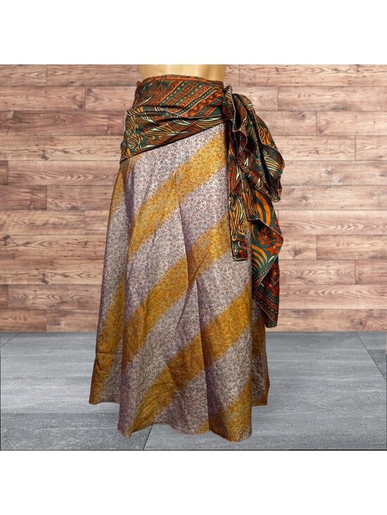 Silky Wraps Dresses & Skirts - Boho Wrap Skirt Double Layer Sari One Size Multi Wear 36" Travel Resort Festival